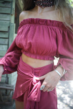 Top de muselina burdeo pastel - Vista frontal