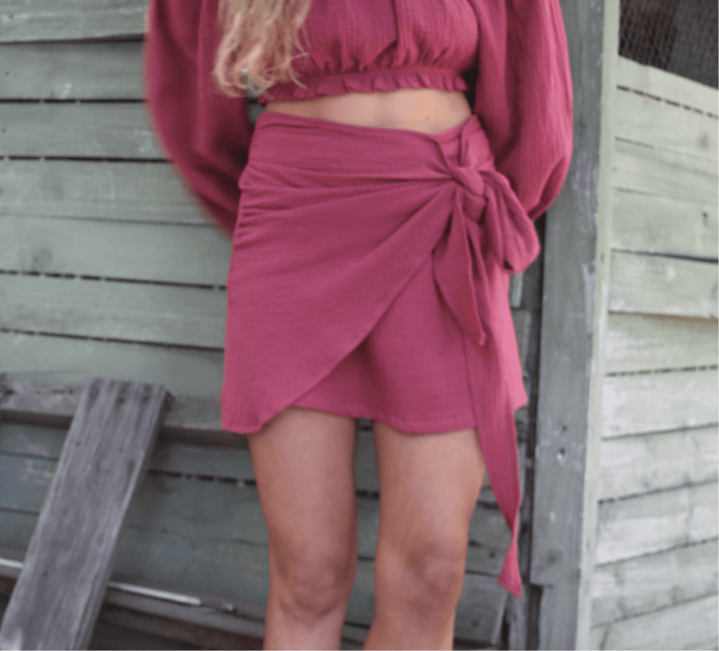 Falda burdeo de muselina con amarra - Vista frontal