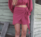 Falda burdeo de muselina con amarra - Vista frontal