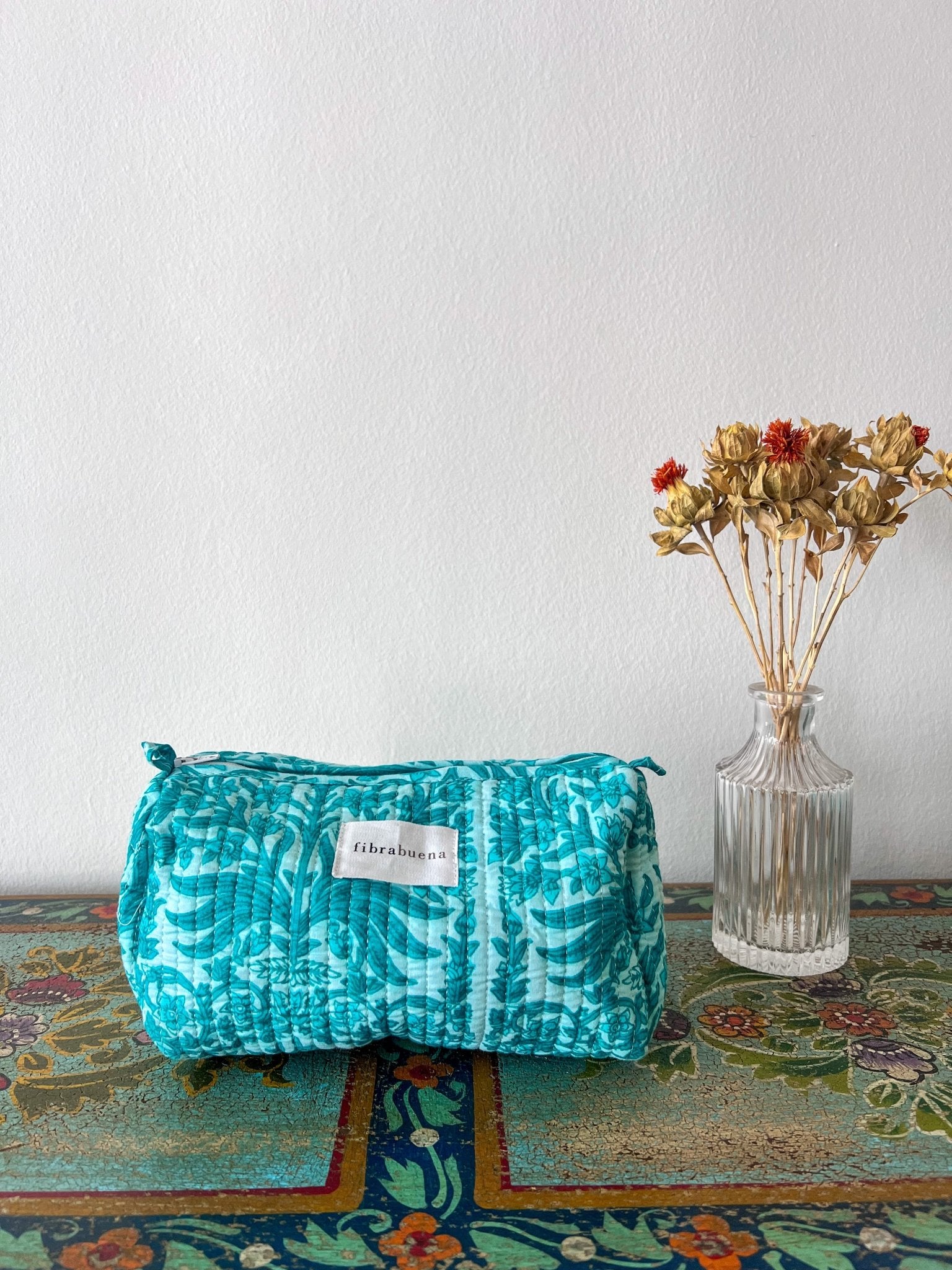 Neceser con motivos florales en tonos turquesa - Talla M