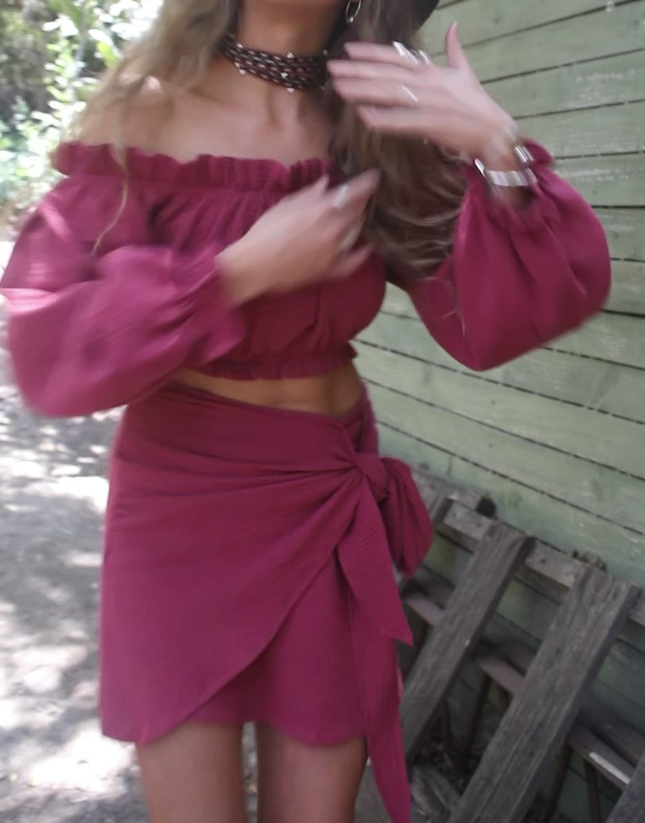 Video de conjunto muselina burdeo casual