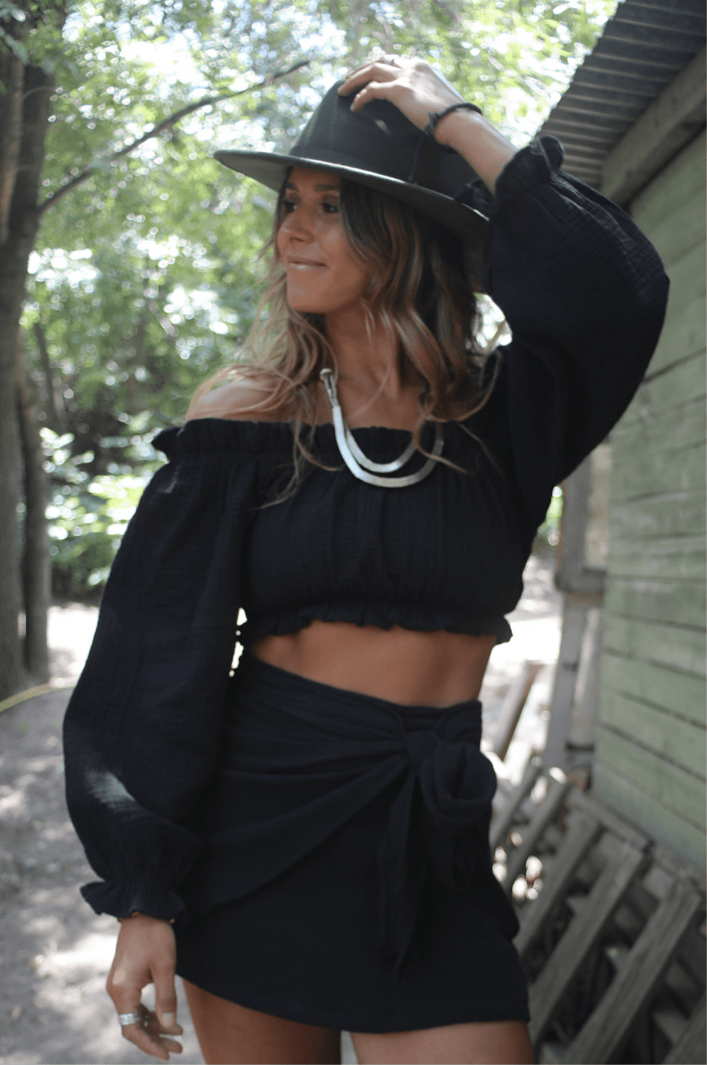 Top de muselina negro - Vista frontal