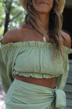 Top de muselina verde oliva pastel - Vista frontal