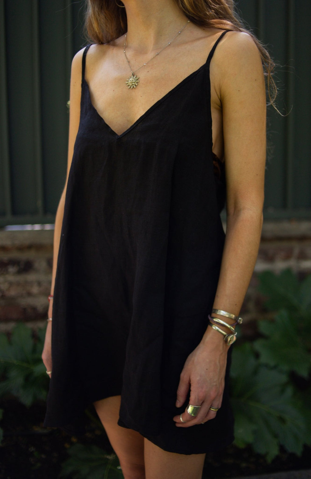 Vestido Lino negro corto vista Frontal